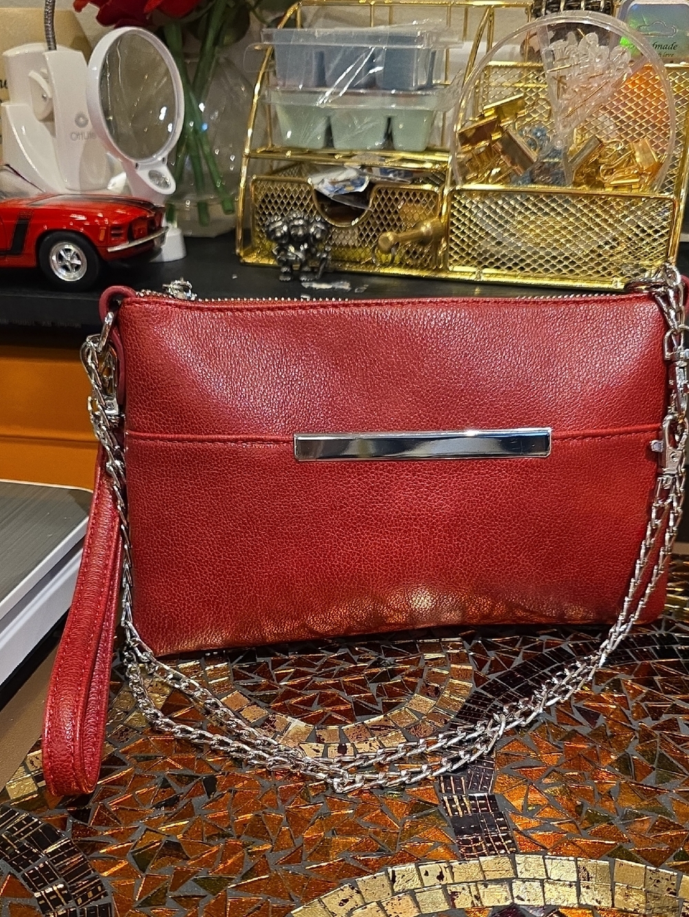 Charming Charlie Red Chain-Strap Wristlet Clutch